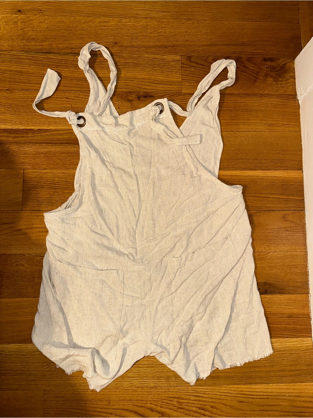 NATURAL LIFE Cream Linen-Style Romper with Knot Straps